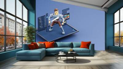 Game design development create characters animate pose 3d graphics artwork.Video game designer developer Creative software. 3d rendering. Wall mural